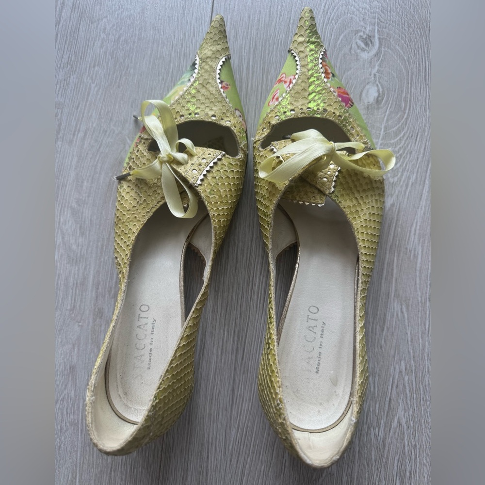 Staccato Yellow Textured Flats with Ribbon